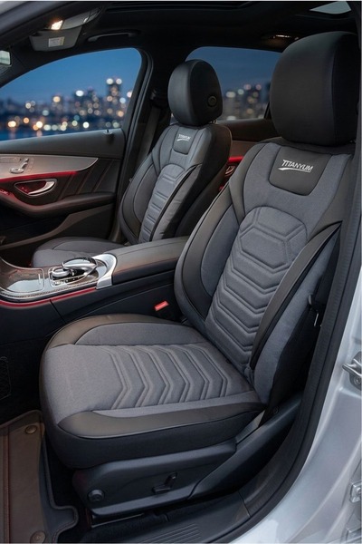 GM-DESIGN Titanium Series Luxury Linen Universal Car Seat Covers - Full Set f...