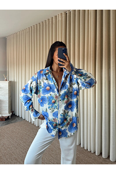 mydukkan.co Floral Patterned Shirt - Blue