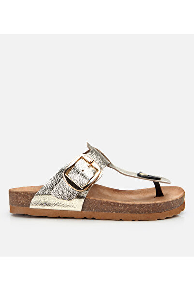 Hotiç Flip Flops de damă din piele cu centură aurie