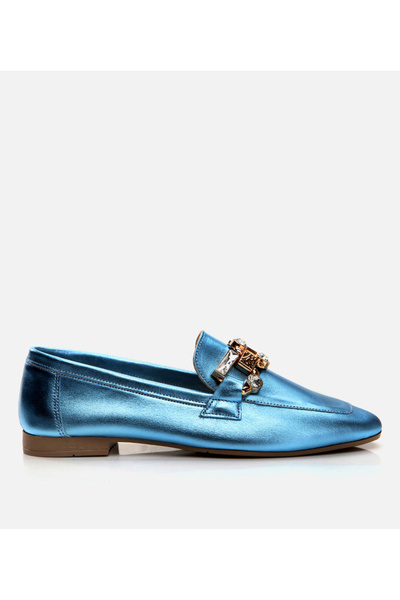 Hotiç Дамски кожени сини мокасини