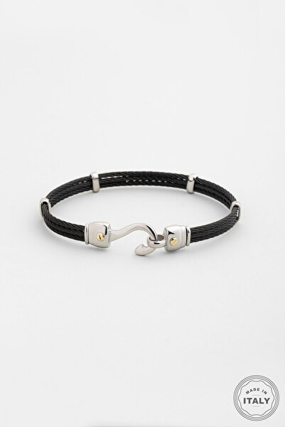 So CHIC... Janus İtalyan 18 Ayar Sarı Altın Detaylı Çelik Erkek Bileklik