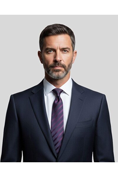 1001 Kravat Mor Çizgili 7,5 Cm Genişliğinde Ipek Kravat