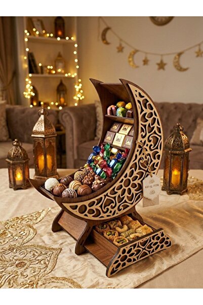KRISTALAZER وعاء سكر هلالي خشبي مزخرف
