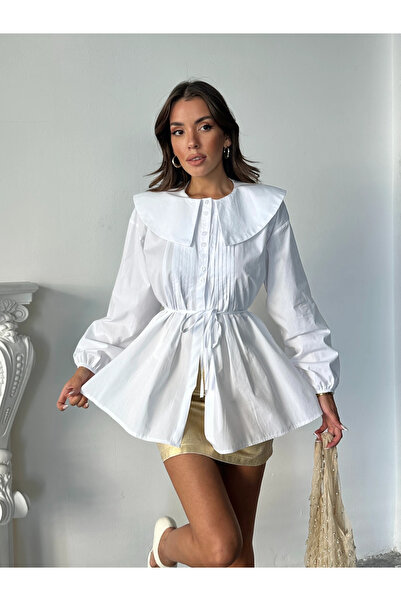 mydukkan.co قميص واسع الياقة قماش بوبلين - أبيض