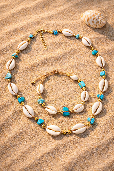 By Song Aksesuar Sea Shell Turquoise Stone Pendant Bracelet