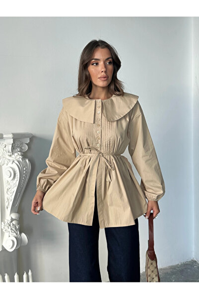 mydukkan.co قميص واسع الياقة قماش بوبلين - بيج