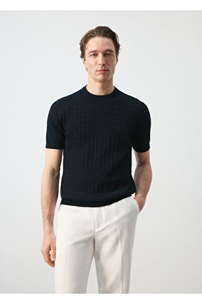 MANGO Man Örgü desenli %100 pamuklu tişört