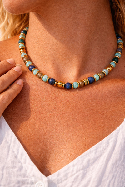 By Song Aksesuar قلادة من حجر الهيماتيت والعقيق الطبيعي