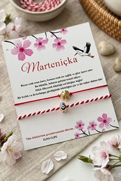 Eliya Clips Marteniçka Altın Sarısı Yonca Detaylı Kartlı Hediye Şans Bilekliği
