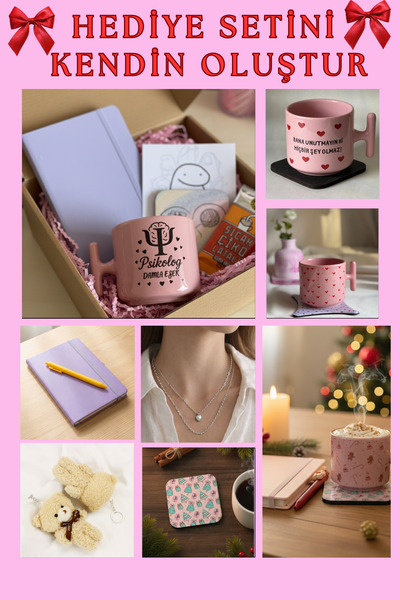 glowoow Hediye Kutunu Kendin Tasarla | Kupa, Bardak Altlığı, Motto Kart, Ayıc...
