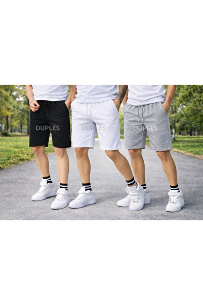 Duples Muške 2-nitne P Pamučni džersej crno-belo-sive trojdelne šortseve