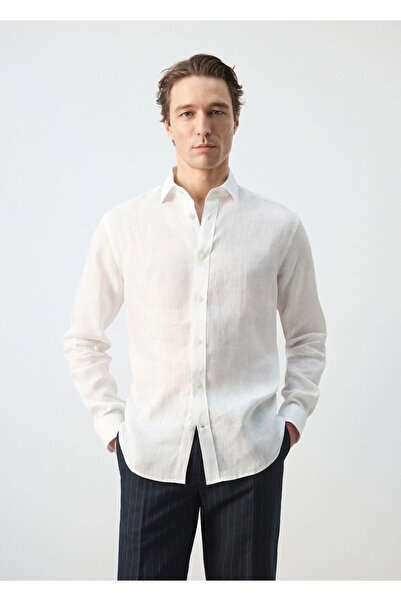 MANGO Man %100 keten regular kesim gömlek