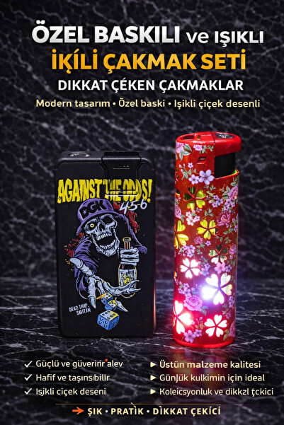 DoğanÇakmak Çakmak 2 li set ( ışıklı jet çakmak.UV baskılı yan çekme jet rüzg...