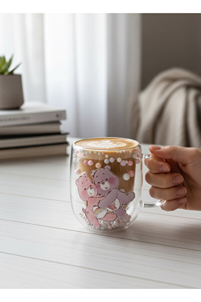 Rolin Design Care Bear Baskılı Boncuklu Çift Çidarlı Mug