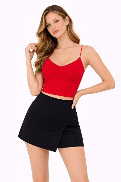 Rosse Butik Дамски червен топ с презрамки и V-образно деколте