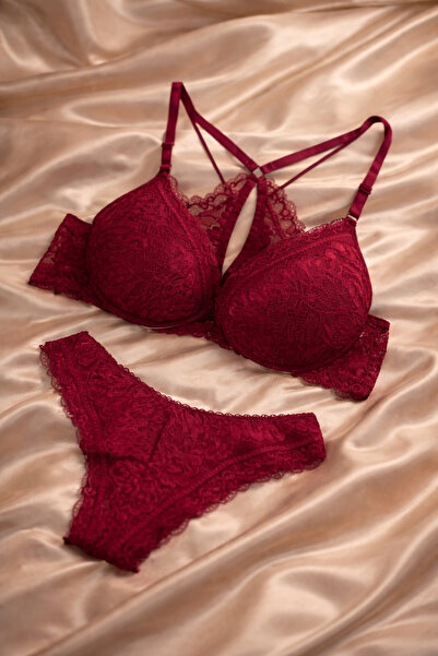 Luvia Lingerie bordo push up destekli sırt kısmı kelebek model önden açılan 2...