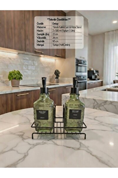 KLARHAUS Modern Çizgili Cam İkili Sıvı Sabunluk & Deterjanlık Seti - 500ml St...