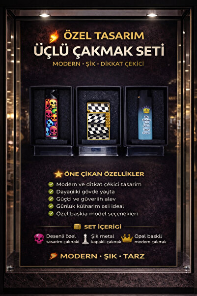DoğanÇakmak Çakmak 3 lü set 1 yandan carklı çakmak 2 metal rüzgar)