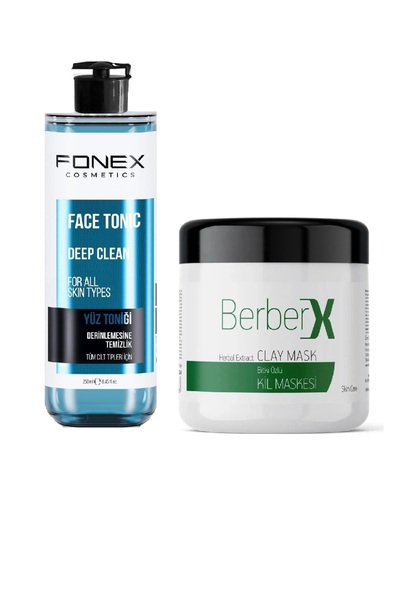 Fonex Yüz Temizleme Tonik 250ml + Berber X Bitki Özlü Kil Maskesi 650gr.