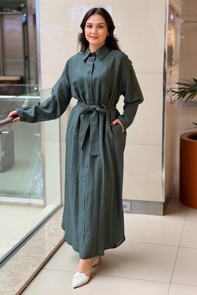 Ceremony Metal Çakma Detaylı Safari Gömlek Elbise