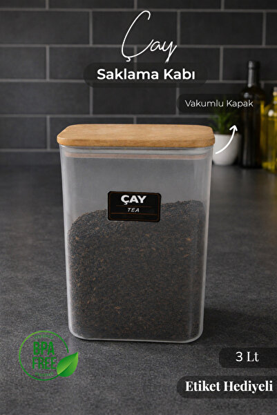 naturelove Ahşap Vakumlu Kapaklı Akrilik Çay Saklama Kavanozu Saklama Kabı ve...