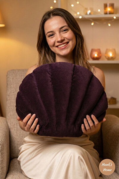 HANK Midye Model Kırlent Patlıcan Moru Renginde El Yapımı Dekoratif Deniz Kab...