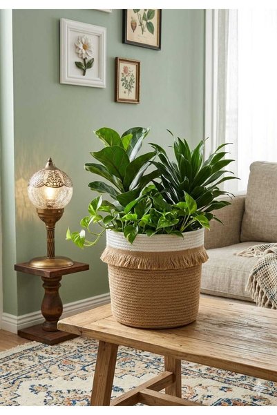 bayram taşcıoğlu home desing 25*25 Dekoratif Püsküllü Bohem Sepet Saksılık He...