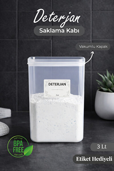 naturelove Tekli Vakumlu Kapak Toz Deterjan Kutusu Etiketli 3 litre