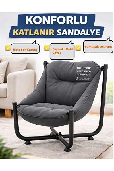 Armegeda Gri Renk Metal Minderli Sandalye | Katlanabilir Dayanıklı Rahat Bahç...
