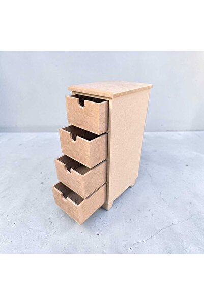 SEKAY AHŞAP Ahşap Boyanabilir 4 Küçük Çekmeceli Takı Aksesuar Dekoratif Organ...