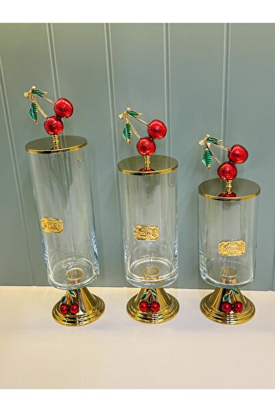 dunyazuccaciye Set of 3 Cherry Figured Jars