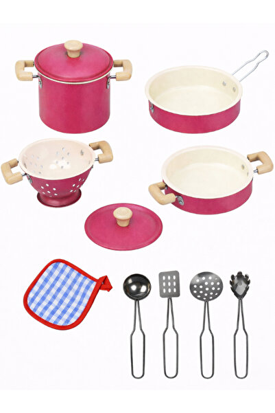 a v d a 11 Parça Pembe Emaye Tencere Tava Oyuncak Seti | Mutfak Oyun Seti | G...