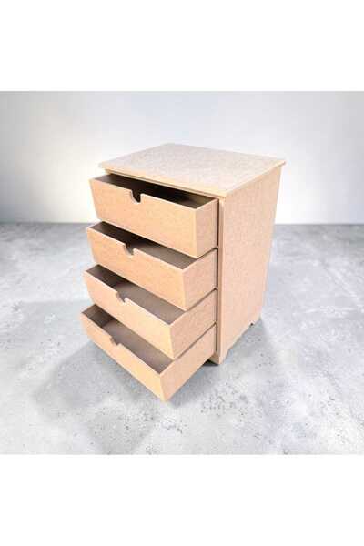 SEKAY AHŞAP Ahşap Boyanabilir 4 Geniş Çekmeceli Takı Makyaj Aksesuar-Dekorati...