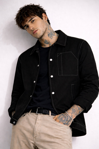 freemen Men's Black Seam Detail Oversized Gabardine Jacket