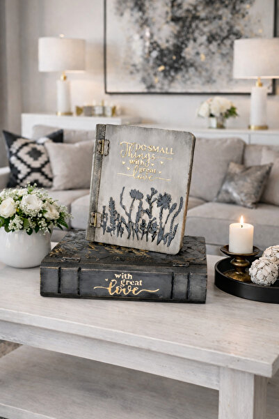 IremTasarimAtolyesi Özel Tasarım Kitap Kutu Seti 2li Ahşap Dekorasyon ElBoyama