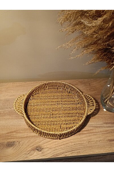Paganca Hasır Rattan Sunum Tepsi Küçük Boy Organizer Yuvarlak