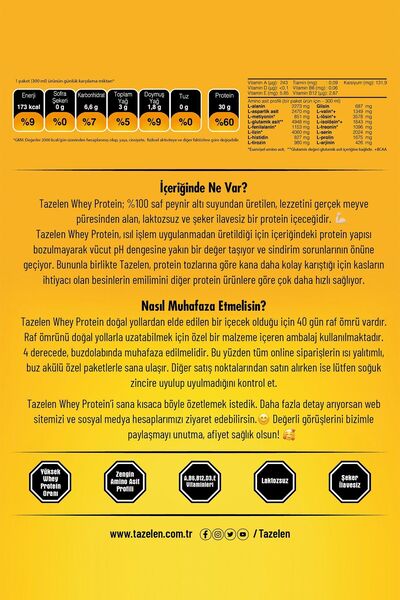 TAZELEN 30 GR ÇİLEKLİ WHEY PROTEİN 12 ADET DOĞAL PROTEİN KAYNAĞI