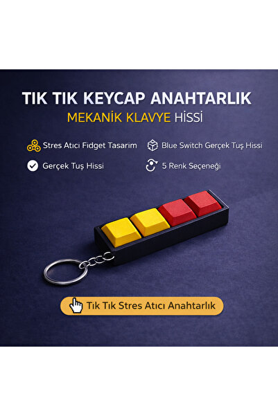 Akıllı Cep Dünyası Sarı Kırmızı 4’lü Keycap Tuş Anahtarlık – Blue Switch Meka...