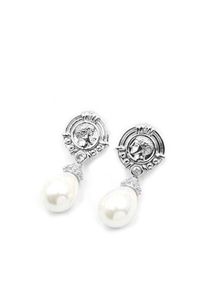 Shop58 أقراط اللؤلؤ الميدالية - فضية