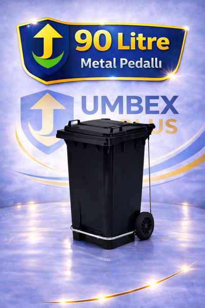 UMBEX PLUS Metal Pedallı Çöp Konteyneri 90 Litre Konteyner ve 10 Adet Çöp Poş...