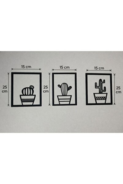 ArliaDesign 3 Parçalı Kare Şeklinde Kaktüsler Ahşap Tablo Seti / Duvar Dekoru / Siyah 3 mm MDF