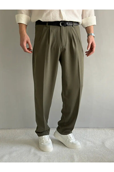 HAVANO Men's Green Baggy Fit Fabric Trousers Daily Stylish Casual