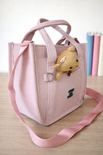 mefehe Pudra Buzi Kumaş Ayıcıklı Kolon Askılı Çapraz El ve Omuz Çantası