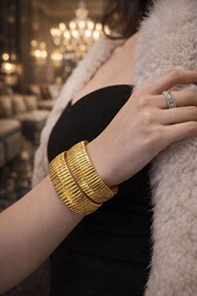 POFUDUK Kadın Altın Kaplama Mega Bilezik Seti - Özel İşlemeli Şık Tasarım (te...