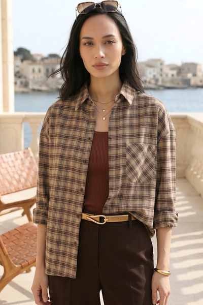 azragül giyim Women's Plaid Patterned Casual Shirt