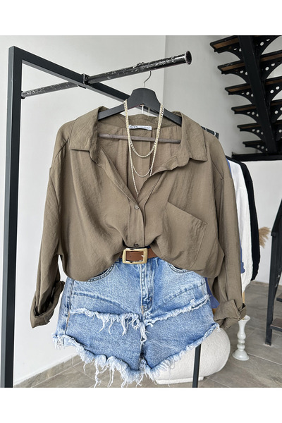 FERZOLAİO Bambu Oversize Haki Gomlek