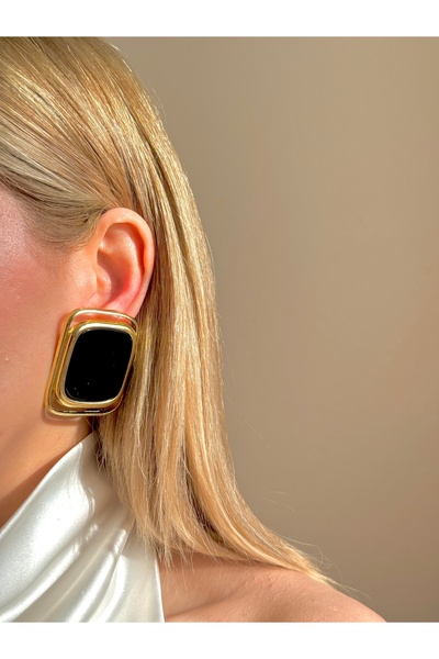 YOUES JEWELRY Çelik Dera Siyah Gold Kadın Küpe