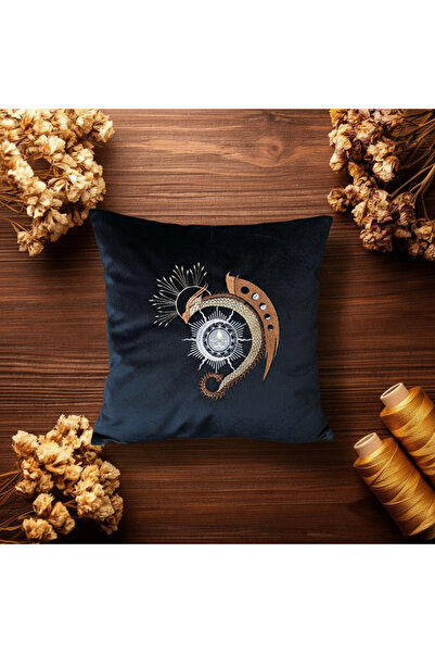 harmony factory Brodat catifea Husă de pernă pentru canapea Dragon Negru Brod...