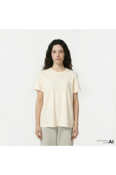 Lacoste Print Cotton Kadın Bej T-Shirt