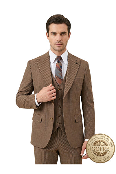 HERMOSE ريفيرا |   بدلة هافانا كرافت ذو ملمس بارز جوفر مخطط طقم فيست